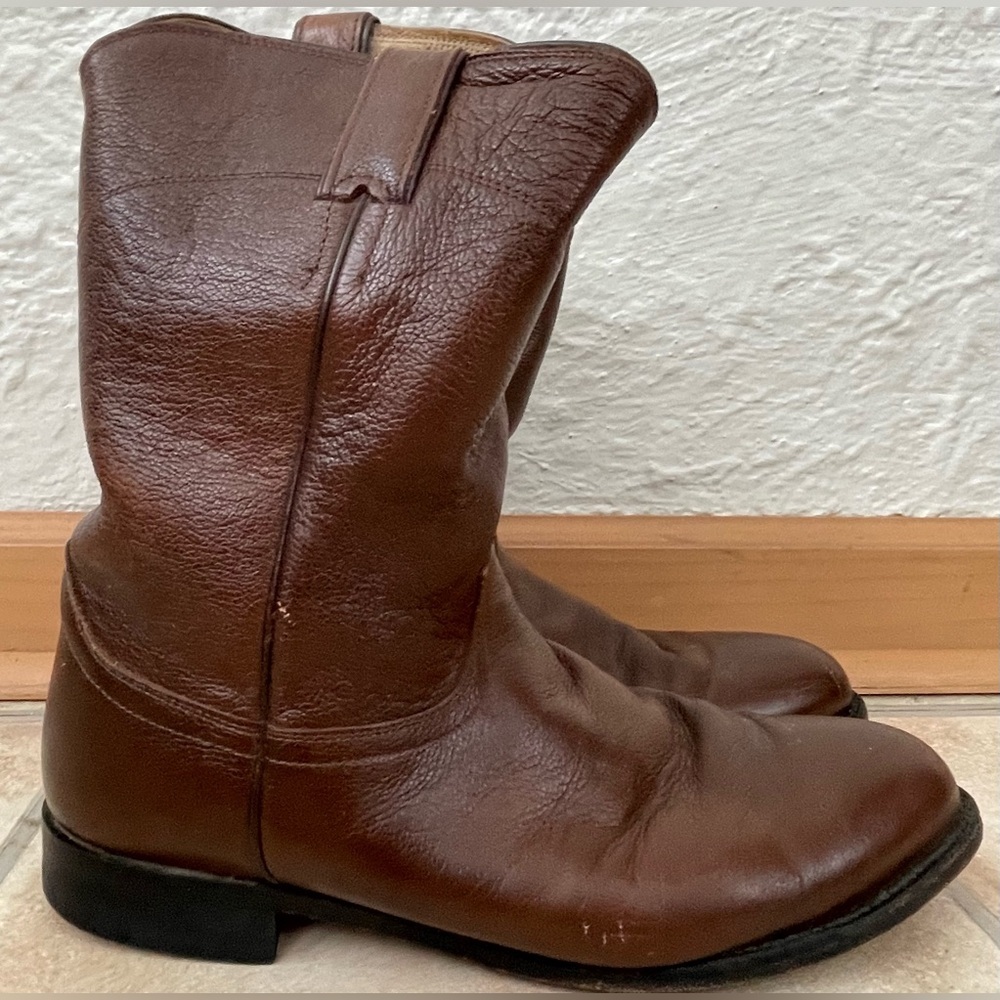 Justin 00S Roper Brown Leather Cowboy Western Boots Vintage Made in Mexico; 10.5